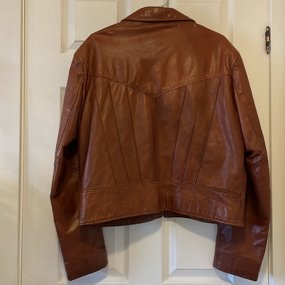 Vintage Neto cognac rust brown tan leather jacket biker boxy - Picture 6 of 12